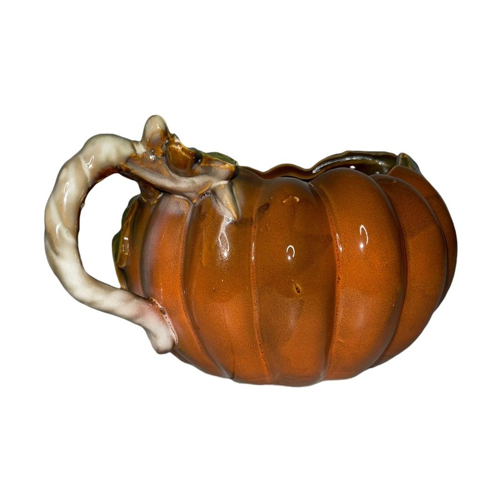 Thanksgiving Fall Ceramic Pumpkin Gravy Boay Handle Spout Heavy - Picture 4 of 10